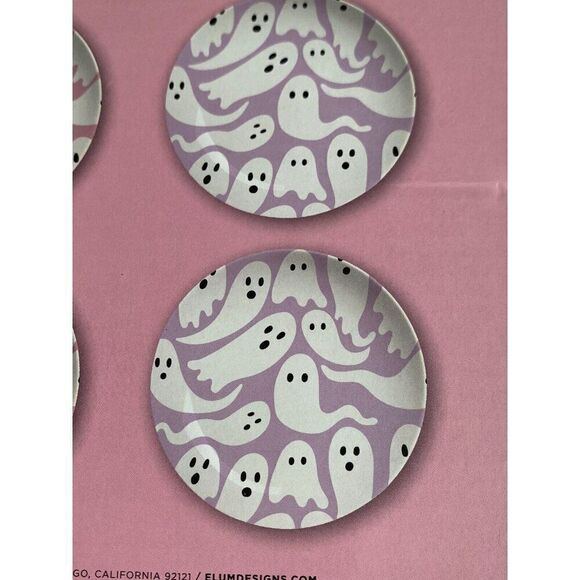 Set Of 4 Elum Home Halloween PINK & PURPLE Ghosts Ceramic Appetizer Plates 7.5” - Picture 6 of 9